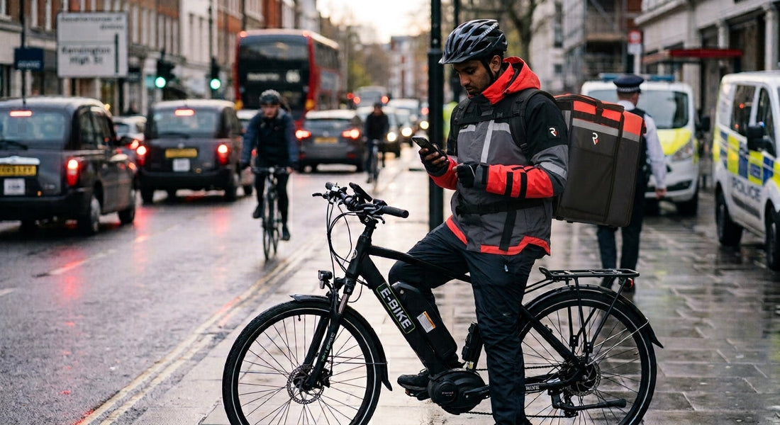 Delivery Rider with eBike and RiDa Backpack and Jacket